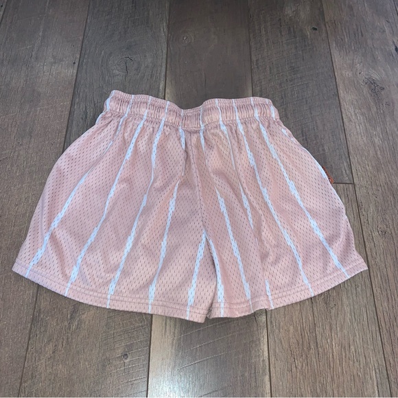 Inaka Power Pinstriped Mesh Shorts Peach Pink White Size Small - Picture 2 of 4